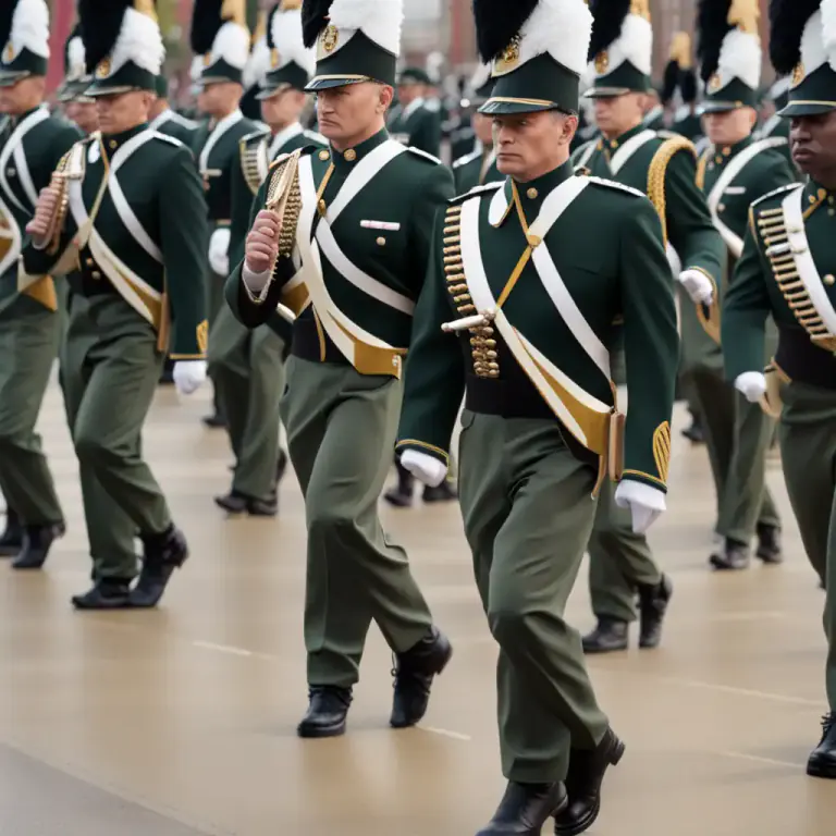 Visual representation of "march on" - To walk with regular steps like soldiers