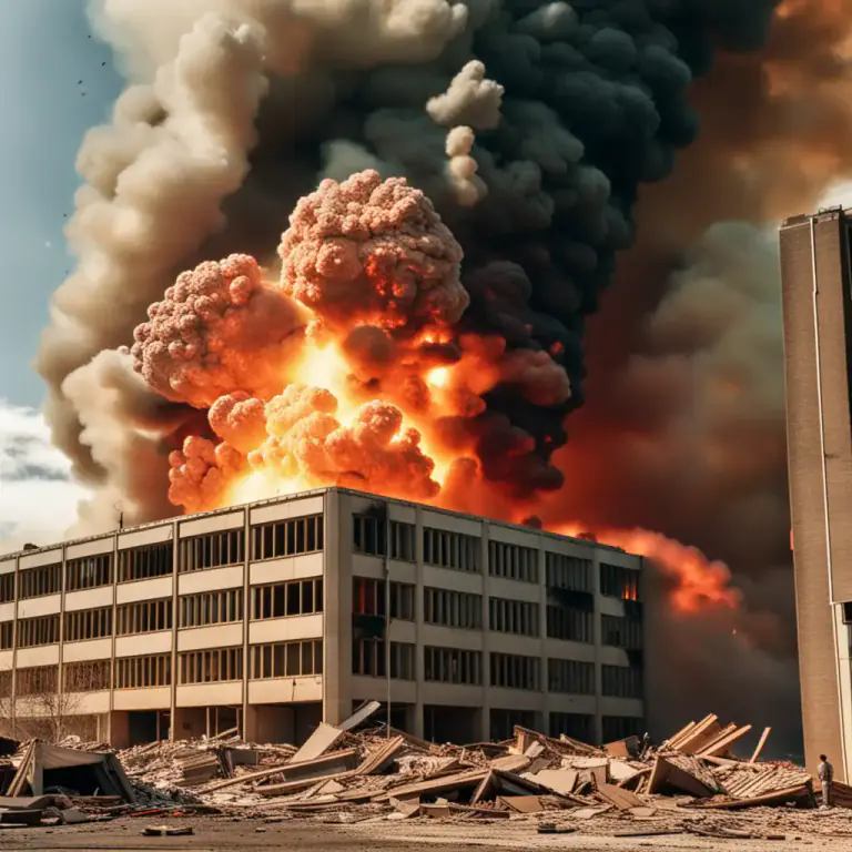 Visual representation of "blow somebody/something to kingdom come" - To completely destroy or kill someone or something, often in an explosion