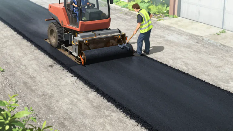 Visual representation of "blacktop" - The action of paving a road or driveway with asphalt.