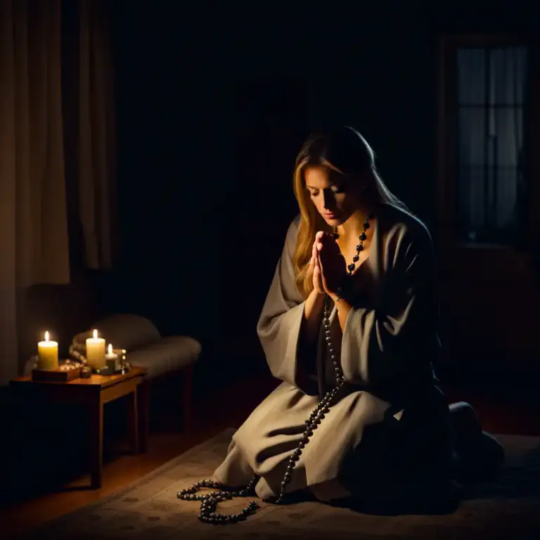 Visual representation of "rosary" - A form of prayer used mainly in the Catholic Church where you repeat words and thoughts in a particular sequence