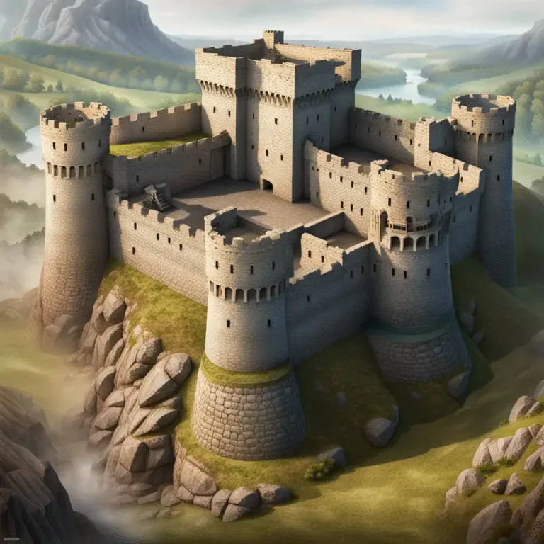 Visual representation of "outwork" - An external defence of a castle or walled city or fort, reaching out from the main fortification