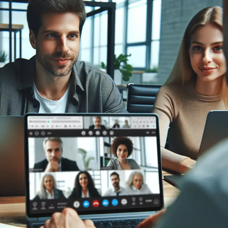 Visual representation of "conferencing" - The act of discussing something with someone over electronic mediums, like the internet or phone lines.