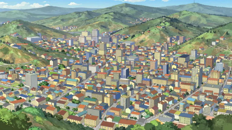 Visual representation of "sprawl" - To spread out over a large area in an irregular or messy way.
