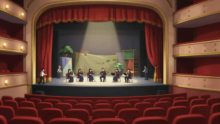 Visual representation of "intermezzo" - A short piece of music or entertainment performed between the sections of a longer work.