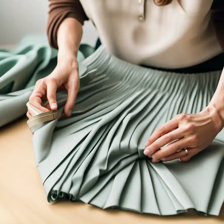 Visual representation of "pleat" - To make a pleat or pleats in (a piece of cloth or clothing)