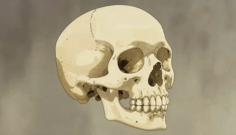 Visual representation of "skull" - The bony structure in the head that houses the brain, and the face
