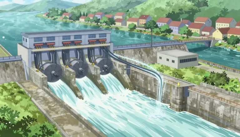 Visual representation of "hydro" - A building where electricity is produced from water power