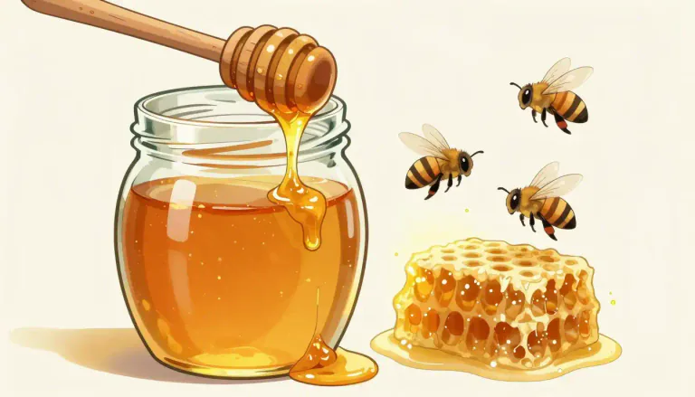 Visual representation of "honey" - A sweet, sticky, yellowish liquid made by bees and used for food.