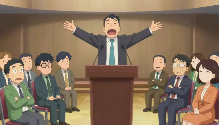 Visual representation of "speechifying" - Making long or grand speeches, usually to try to persuade people