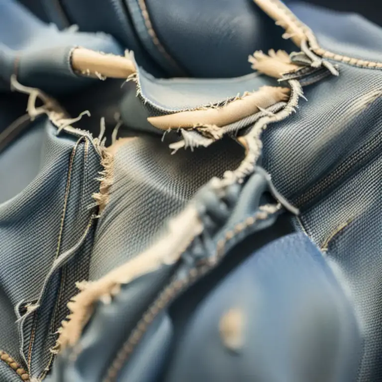 Visual representation of "fray" - the unraveling or wearing of a material's edge, often from rubbing or use