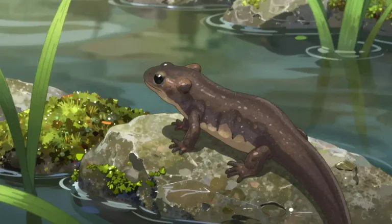 Visual representation of "newt" - A small amphibious creature, similar to a frog, usually found in wet areas.