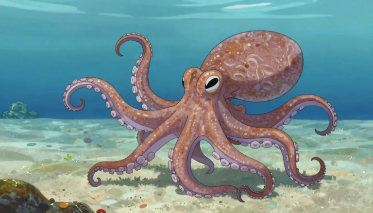 Visual representation of "octopus" - A sea creature with a soft, oval body and eight long tentacles.