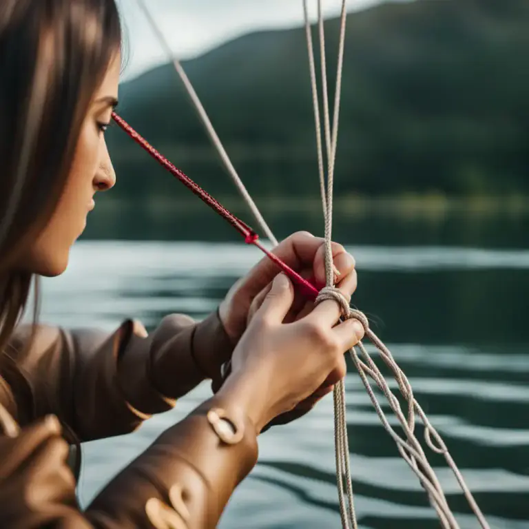 Visual representation of "tie off" - To secure something by tying it with a knot, usually at the end of a thread or rope