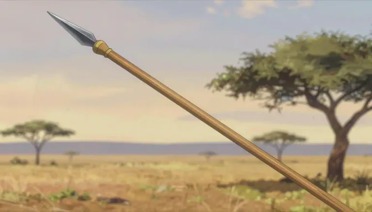 Visual representation of "assegai" - A thin, long spear with a sharp iron point, usually thrown by hand, originally from southern Africa.