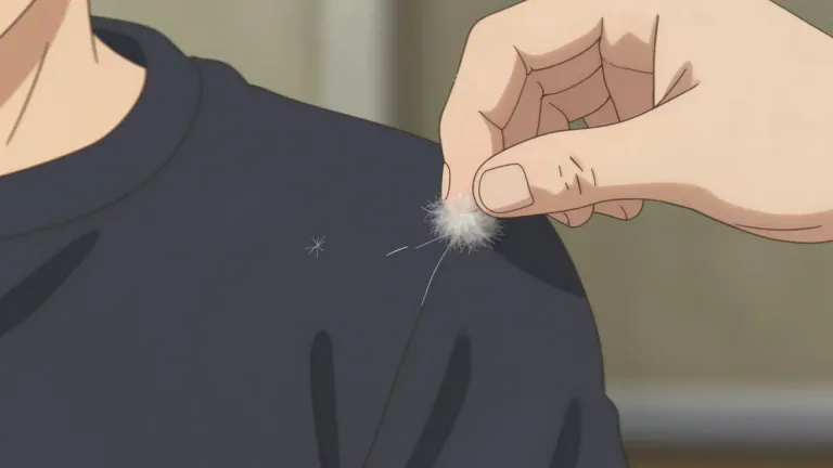 Visual representation of "lint" - Small fluff or fibers that often collect on fabric or in pockets.