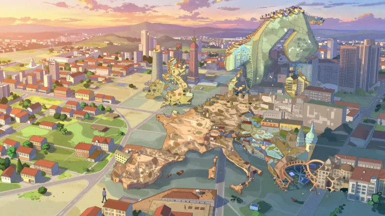 Visual representation of "uptown" - To or in a part of a town or city that is towards the north.
