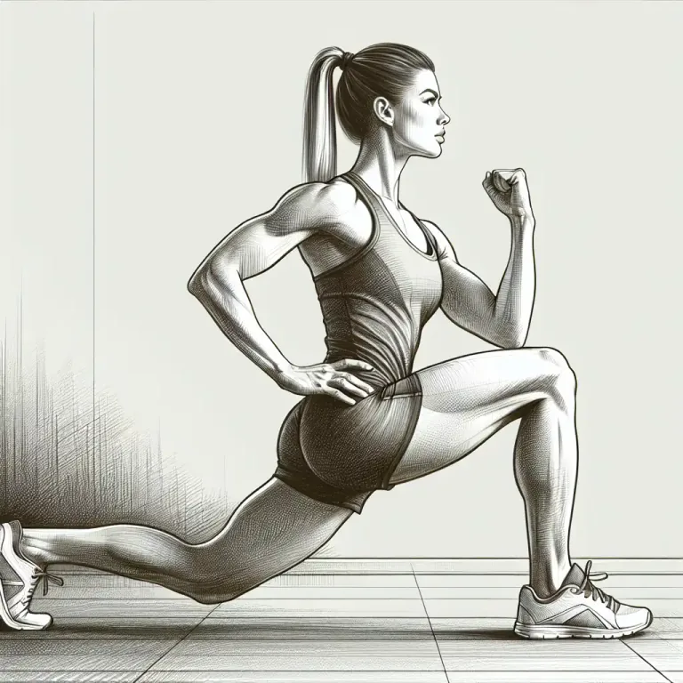 Visual representation of "lunge" - An exercise in which one leg is positioned forward with knee bent and foot flat on the ground