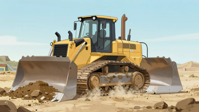 Visual representation of "bulldozer" - A heavy, large machine used for moving earth or rocks in construction.