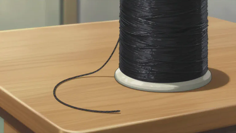 Visual representation of "thread" - A long, thin strand of cotton, nylon, or other fibers used in sewing or weaving.