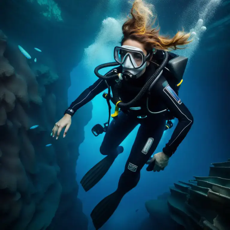 Visual representation of "take a dive" - To suddenly and rapidly descend, especially while scuba diving