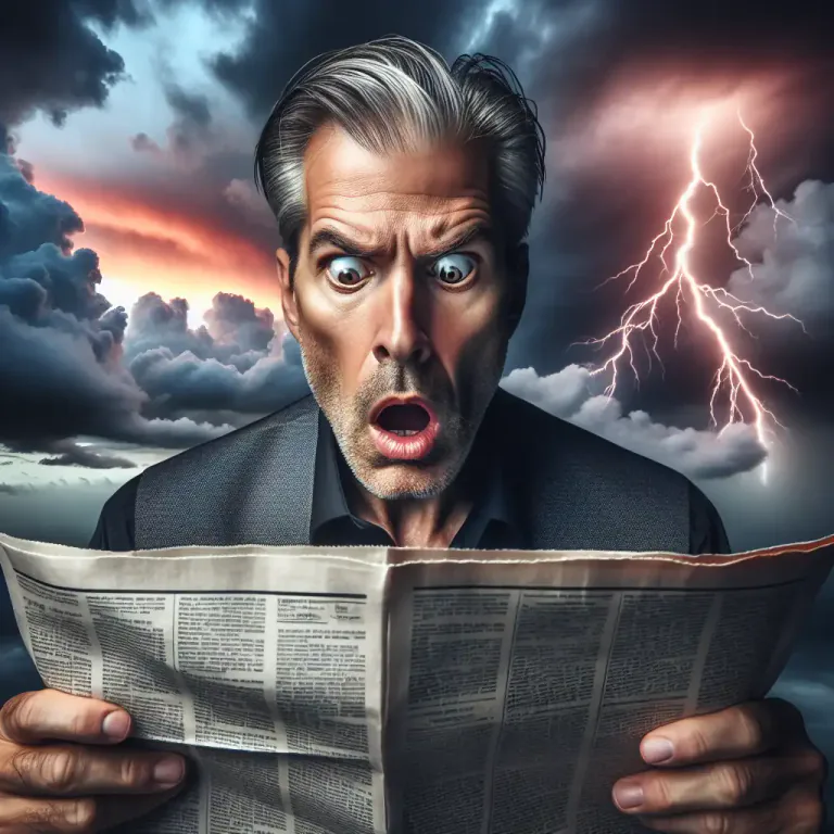 Visual representation of "thunderclap" - A surprising, shocking event or situation.