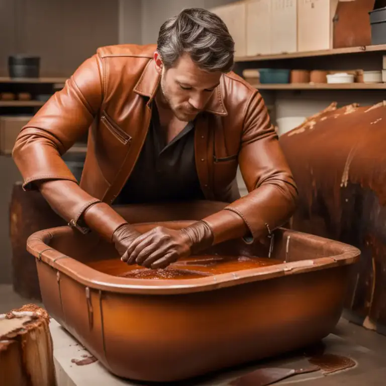 Visual representation of "tan" - To turn animal skin into leather by soaking it in chemicals.