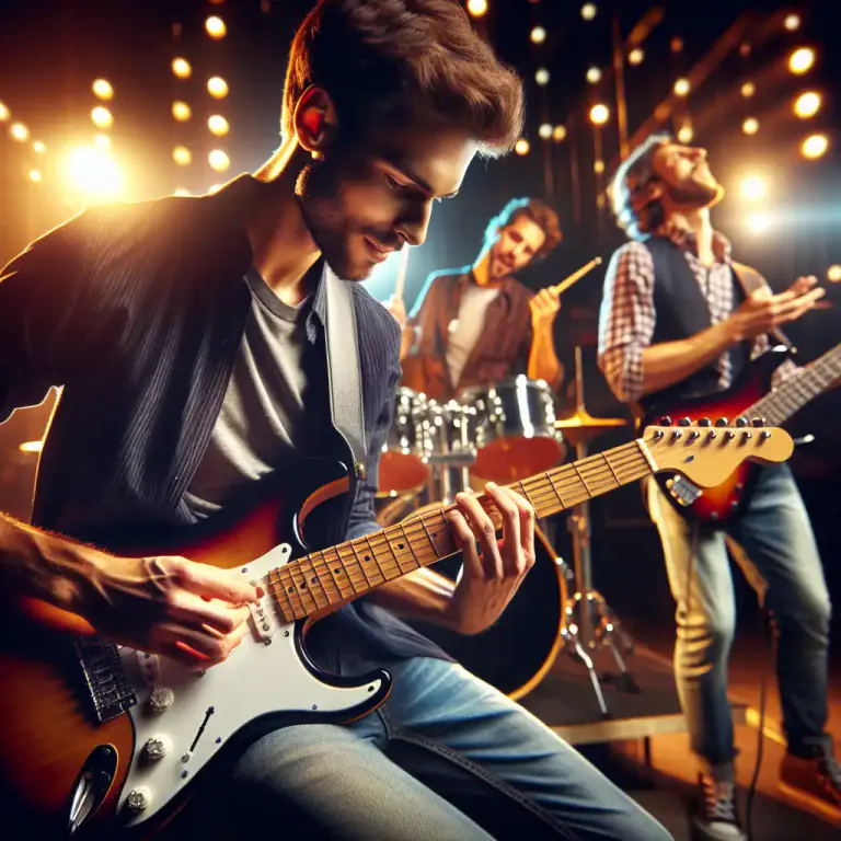 Visual representation of "riff" - To play a short repeated tune.