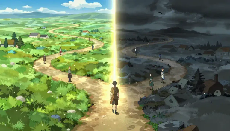 Visual representation of "plotline" - The central idea or main theme developed throughout a narrative.