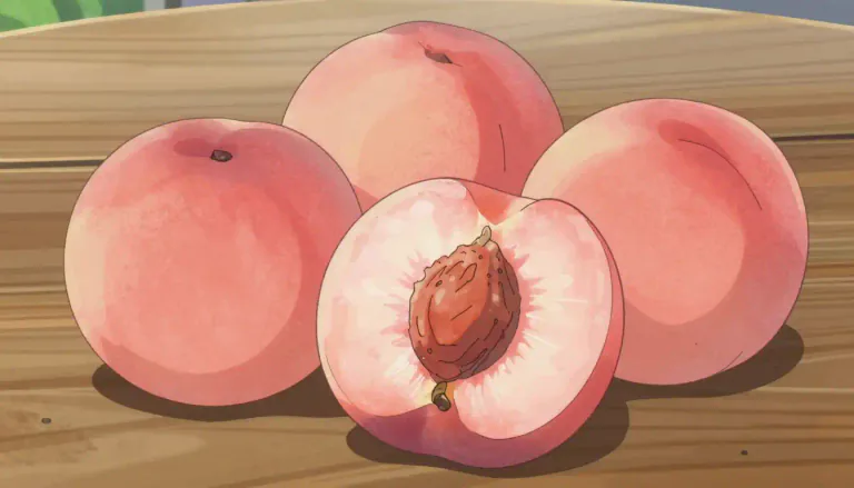 Visual representation of "peach" - A type of fruit with soft, pink or orange flesh and a hard seed in the middle