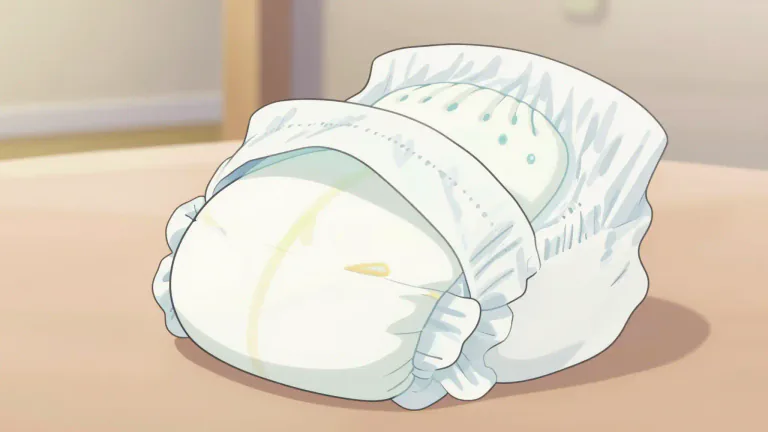 Visual representation of "diaper" - A piece of soft and absorbent material that is worn by a baby or someone who cannot control their urine or bowel movements.