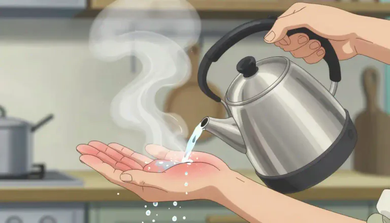 Visual representation of "scald" - To burn with hot liquid or steam