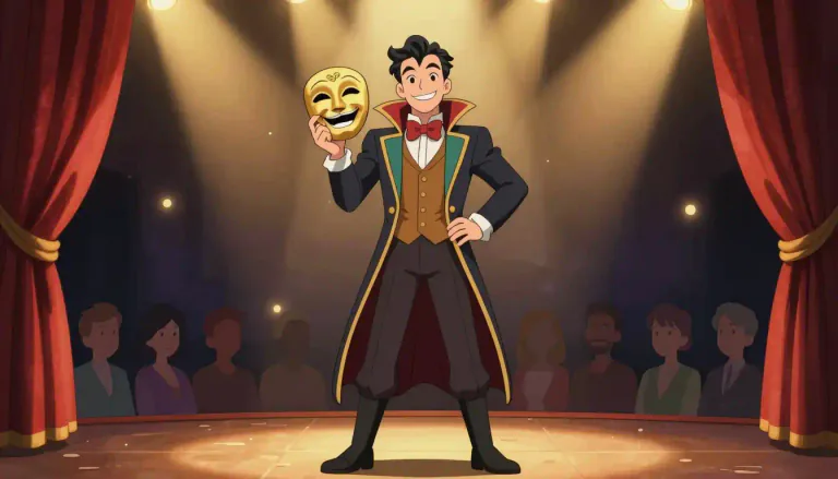 Visual representation of "thespian" - A person who acts in stage plays, movies, or television shows.