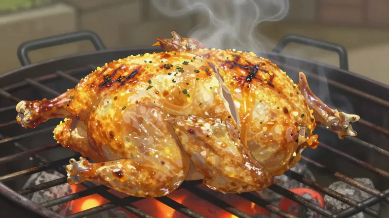 Visual representation of "spatchcock" - A chicken or game bird split open and grilled.