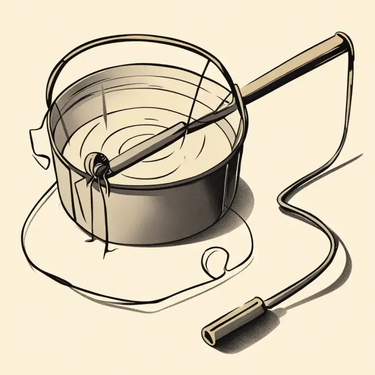 Visual representation of "spider" - A tool with a long handle used for frying or grilling