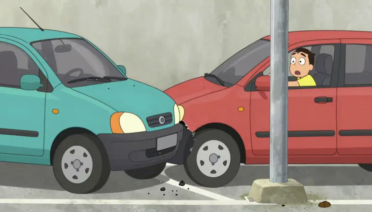 Visual representation of "prang" - To accidentally damage or collide with something, especially while driving.