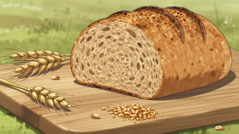 Visual representation of "wholewheat" - Made from the entire wheat grain, including the bran, germ, and endosperm.