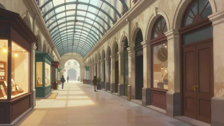 Visual representation of "arcade" - A covered and usually sheltered passage with stores on one or each side