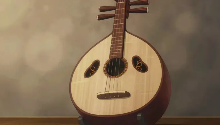 Visual representation of "oud" - A stringed musical instrument from the Middle East with a rounded body and a short neck, used in traditional music.