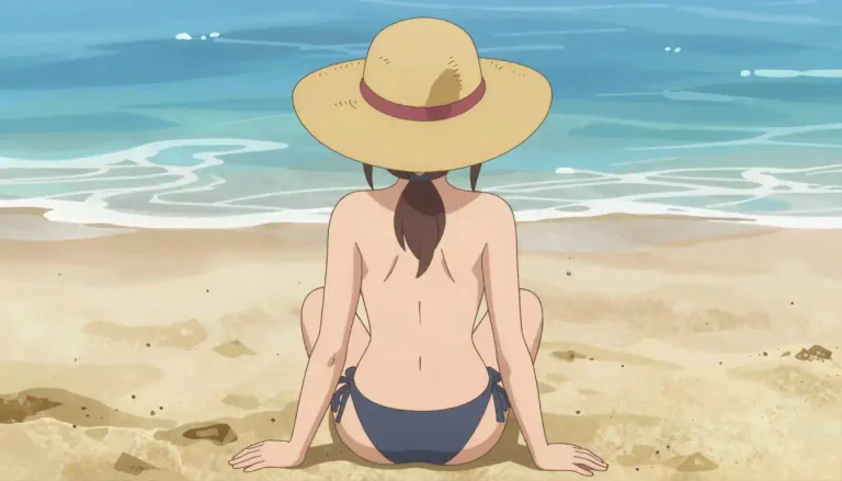 Visual representation of "topless" - Wearing no clothes above the waist