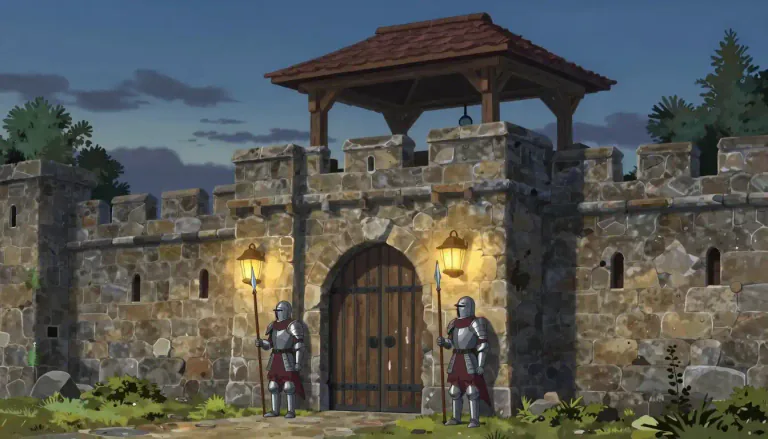 Visual representation of "guardhouse" - A building used by guards when watching or protecting a place or person.