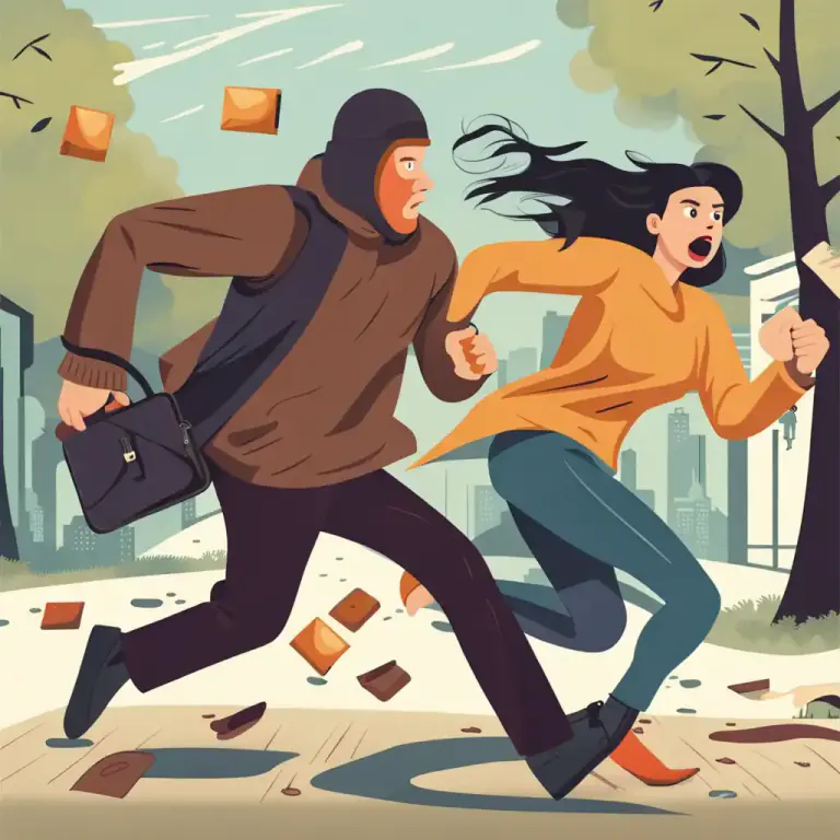 Visual representation of "make off" - To leave quickly, usually in order to escape.