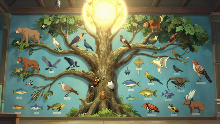 Visual representation of "phylum" - It's a level of classification or grouping in biology, under kingdom and above class, used to organize species into categories.
