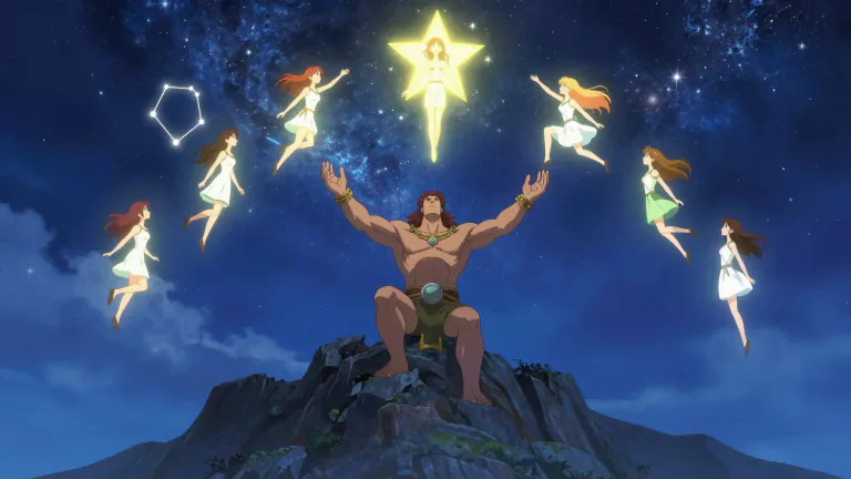 Visual representation of "asteroid" - In Greek mythology, Asteroid was a name given to the five daughters of Atlas, turned by Zeus into stars.