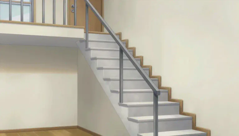 Visual representation of "staircase" - A set of steps that go from one level in a building to another level, usually with a handrail on the side