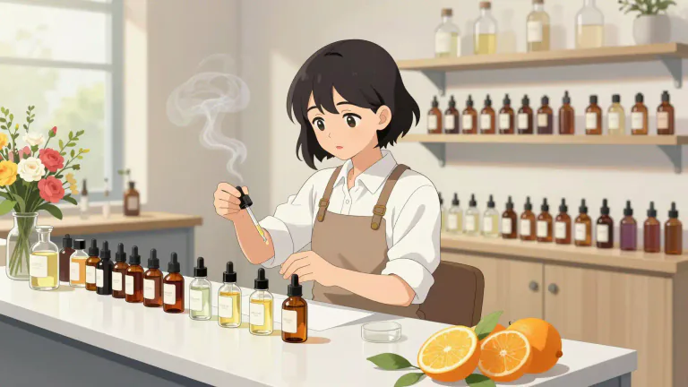Visual representation of "perfumery" - The art or business of creating perfumes or selling perfumes.
