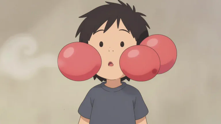 Visual representation of "puff out" - To make or become larger or rounder by filling with air or gas.