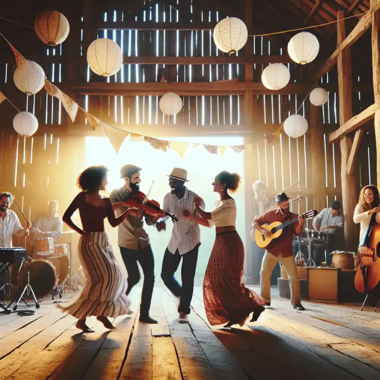 Visual representation of "juke" - A social gathering with music and dancing, especially one held in rural or semi-rural African American communities in the southern United States