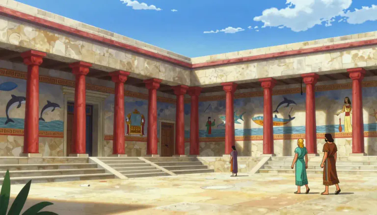 Visual representation of "minoan" - Relating to the ancient civilization centered on the island of Crete during the Aegean Bronze Age, noted for its art, architecture, and cultural achievements.
