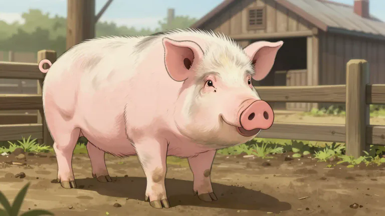 Visual representation of "hog" - A type of animal, similar to a pig, usually big and often kept for meat.