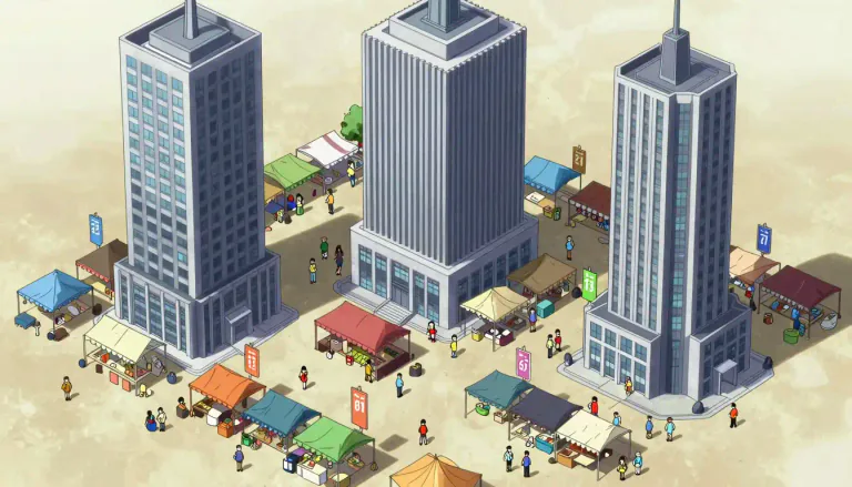 Visual representation of "oligopoly" - A market structure dominated by a small number of large firms, where these firms have significant market power and can influence prices and decisions.